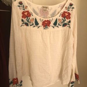 Lucky Brand, floral embroidery bell sleeved blouse